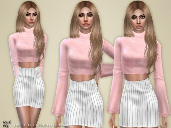  The Sims Resource: Two Piece Striped Dress by Black Lily