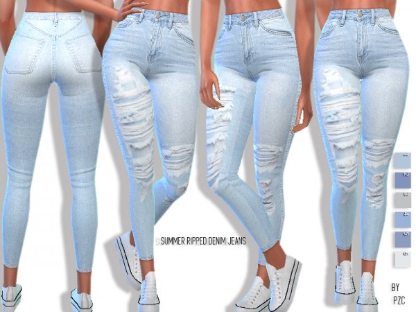  The Sims Resource: Summer Ripped Denim Jeans by Pinkzombiecupcakes