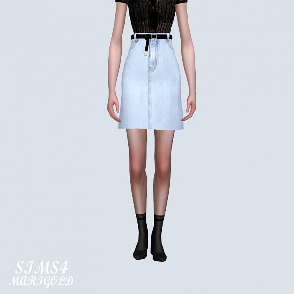  SIMS4 Marigold: Denim Midi Skirt With Belt