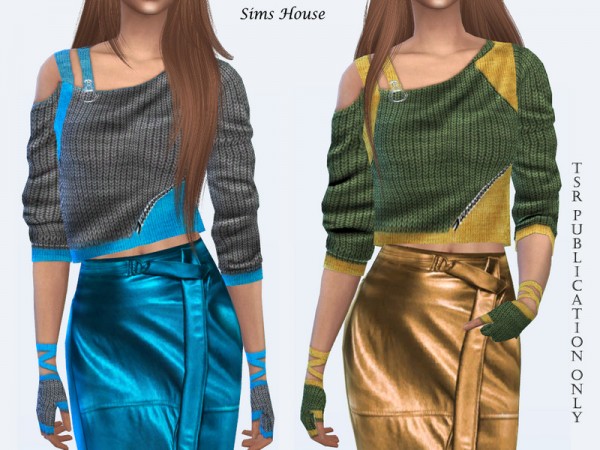  The Sims Resource: One shoulder sweater with mitts by Sims House
