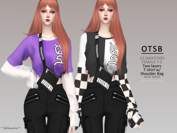 The Sims Resource: OTSB   2Layers Top with Shoulder Bag by Helsoseira