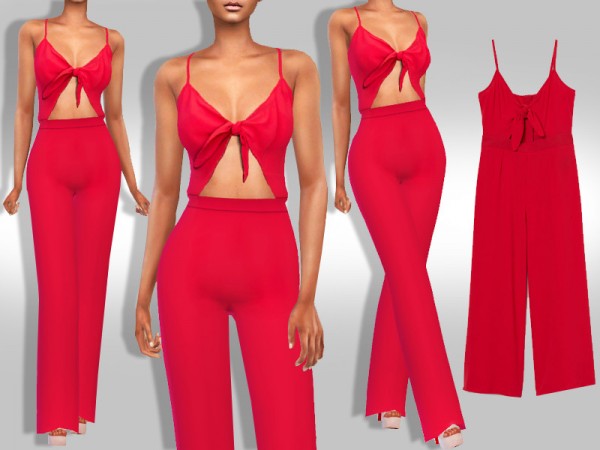 The Sims Resource: Women In Red Long Jumpsuit by Saliwa • Sims 4 Downloads
