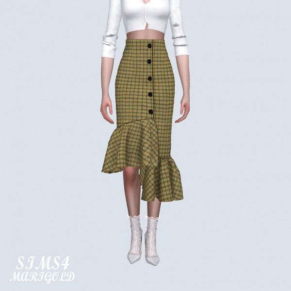  SIMS4 Marigold: Uneven Frill Long Skirt