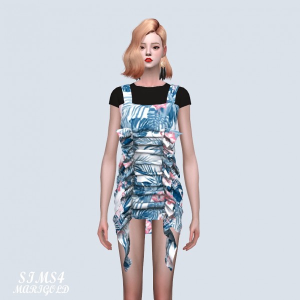  SIMS4 Marigold: Shirring Ruffle Mini Dress With T