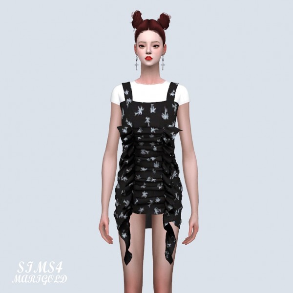  SIMS4 Marigold: Shirring Ruffle Mini Dress With T