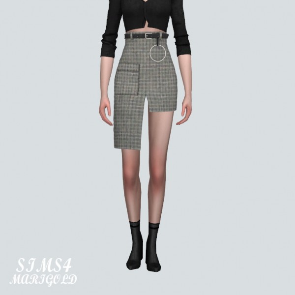  SIMS4 Marigold: Pocket Uneven Midi Skirt With Belt