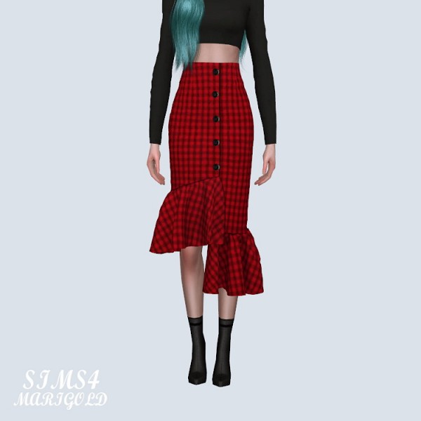 SIMS4 Marigold: Uneven Frill Long Skirt