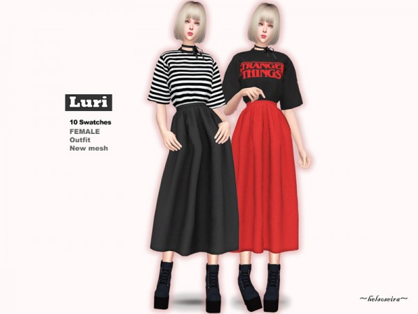  The Sims Resource: LURI   Tee n Skirt Outfit by Helsoseira