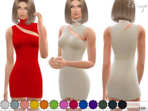  The Sims Resource: Ribbed Cut Out Mini Dress by ekinege