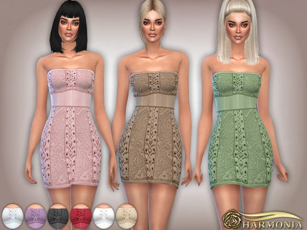  The Sims Resource: Strapless Lace up lace knit Dress by Harmonia