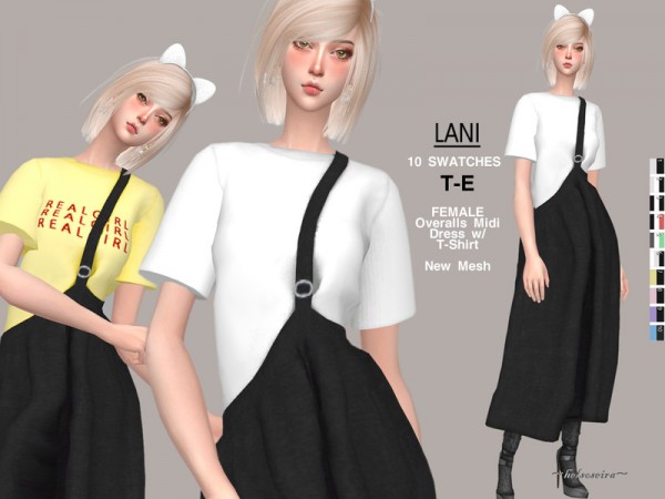  The Sims Resource: LAMI   Midi Dress with  T Shirt  by Helsoseira