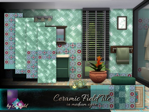  The Sims Resource: Ceramic Field Tile in medium cyan by emerald