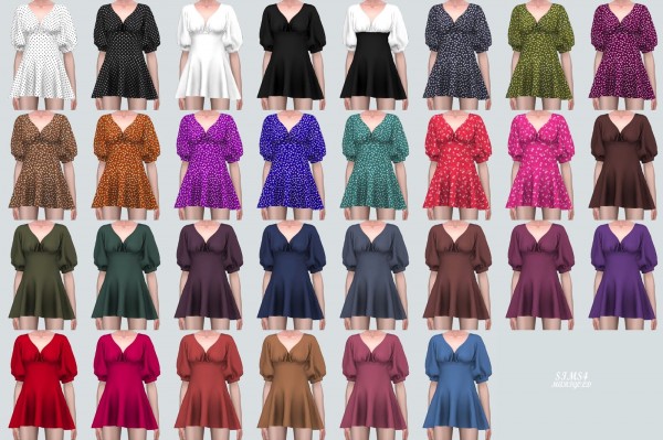  SIMS4 Marigold: Elegant Puff Sleeves Mini Dress