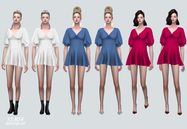  SIMS4 Marigold: Elegant Puff Sleeves Mini Dress