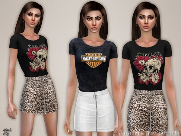  The Sims Resource: T Shirt and Skirt Outfit 04 by Black Lily