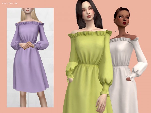  The Sims Resource: Off the Shoulder Dress by ChloeMMM