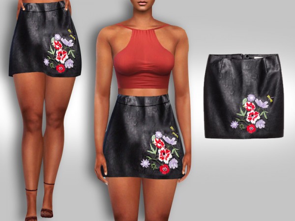  The Sims Resource: Floral Leather Mini Skirt by Saliwa