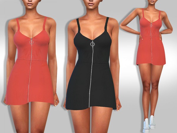  The Sims Resource: Summer Front Zip Super Mini Dress by Saliwa