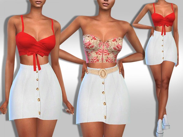  The Sims Resource: White Button Denim Skirt  by Saliwa