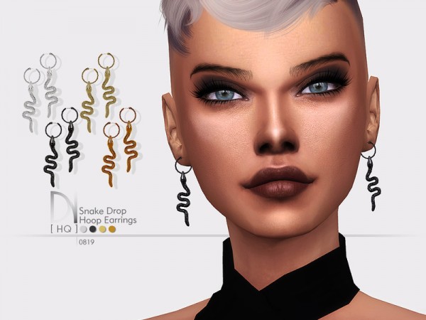  The Sims Resource: Snake Drop Hoop Earrings by DarkNighTt