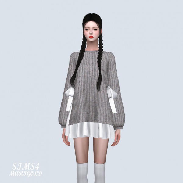 SIMS4 Marigold: Ribbon Sweater With Flare Mini Dress
