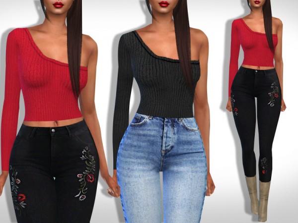  The Sims Resource: One Shoulder Winter Tops by Saliwa