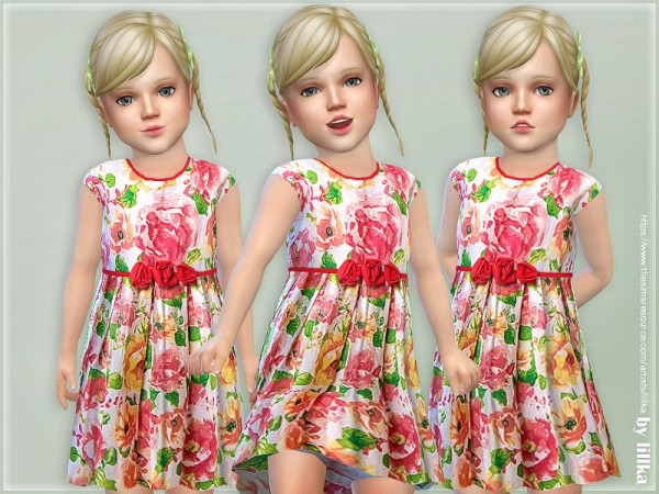  The Sims Resource: Pink and Orange Floral Dress by lillka