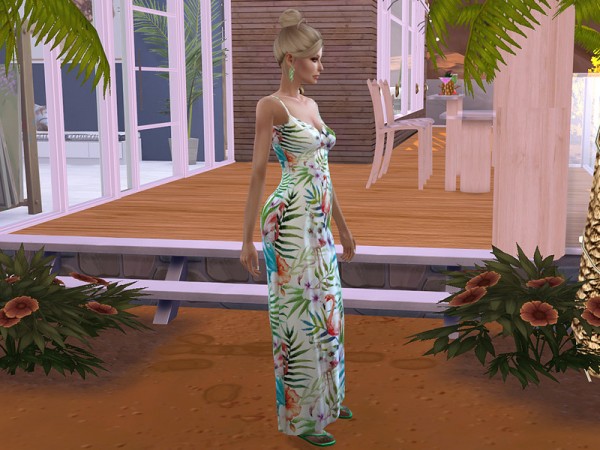  The Sims Resource: Tropical Flamingo Maxi Dress by neinahpets