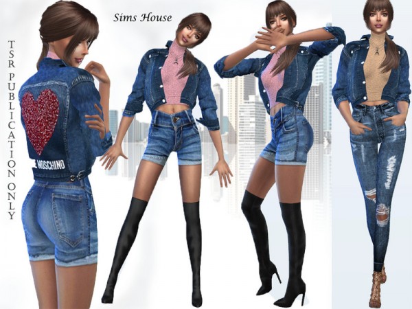  The Sims Resource: Womens denim jacket with a short sweater by Sims House