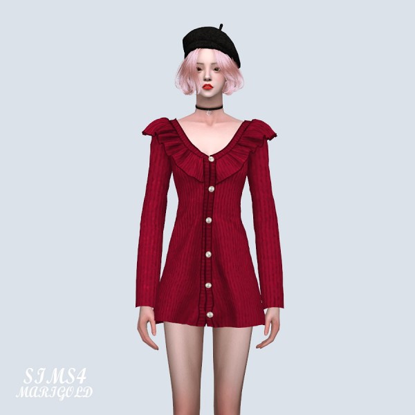  SIMS4 Marigold: Frill Cardigan Flare Mini Dress