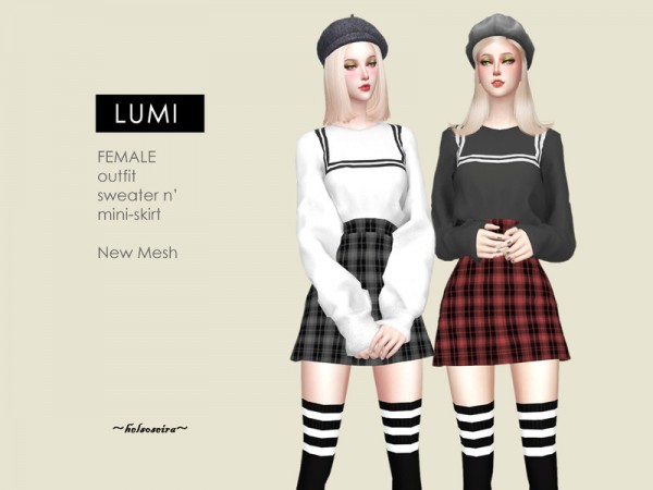  The Sims Resource: LUMI   Sweater n Mini Skirt Outfit by Helsoseira