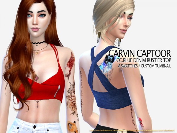 The Sims Resource: Blue denim bustier by carvin captoor