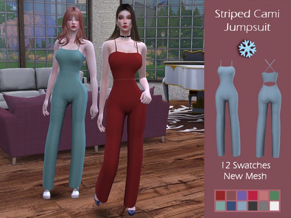  The Sims Resource: Striped Cami Jumpsuit by Lisaminicatsims