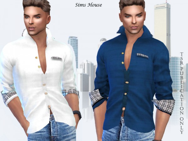  The Sims Resource: Mens shirt with colored inserts on the cuffs by Sims House