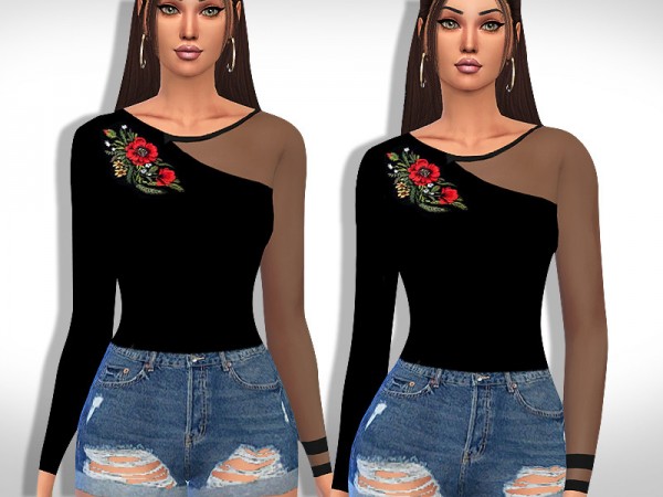  The Sims Resource: Embellished One Shoulder Transparent Top by Saliwa