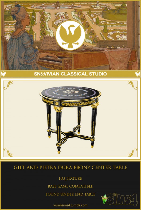  Vivian Sims: Gilt and pietra dura ebony center table