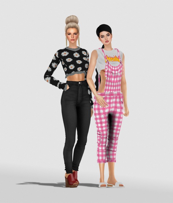 Red Head Sims: Jamie Overalls and top