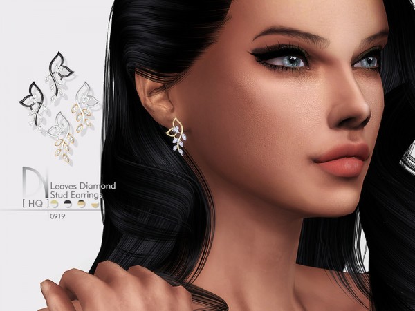  The Sims Resource: Leaves Diamond Stud Earrings by DarkNighTt