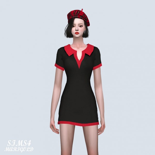  SIMS4 Marigold: Open Collar PK Mini Dress