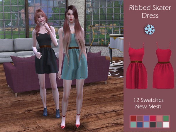  The Sims Resource: Ribbed Skater Dress by Lisaminicatsims