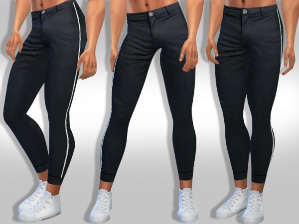  The Sims Resource: Men Realistic Black Strip Line Pants by Saliwa