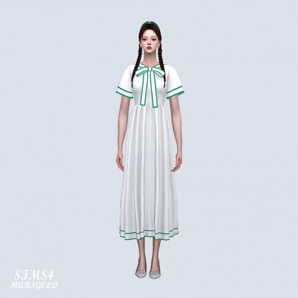  SIMS4 Marigold: Line Ribbon Flare Long Dress
