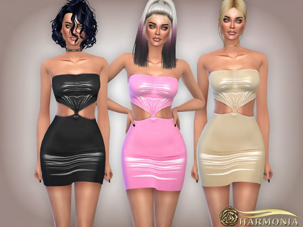  The Sims Resource: Vinyl Knot Detail Cut Out Bodycon Dress by Harmonia