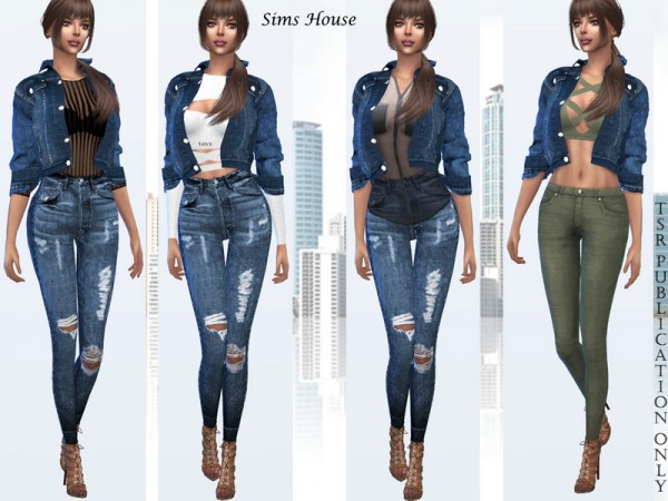  The Sims Resource: Denim women jacket with different tops by Sims House