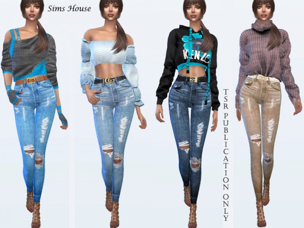  The Sims Resource: Leather belt jeans by Sims House