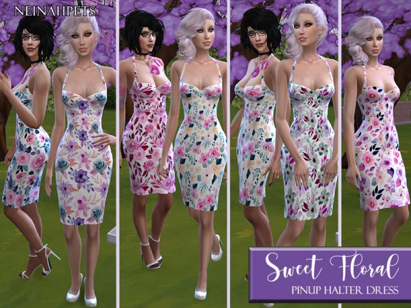  The Sims Resource: Sweet Floral Pinup Mini Dress by neinahpets