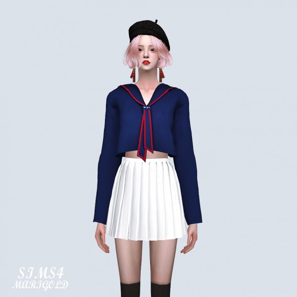  SIMS4 Marigold: Sailor Neck Tie Crop Top