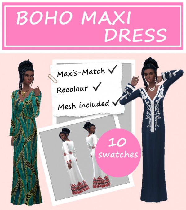  Sims 4 Sue: Boho Maxi Dress