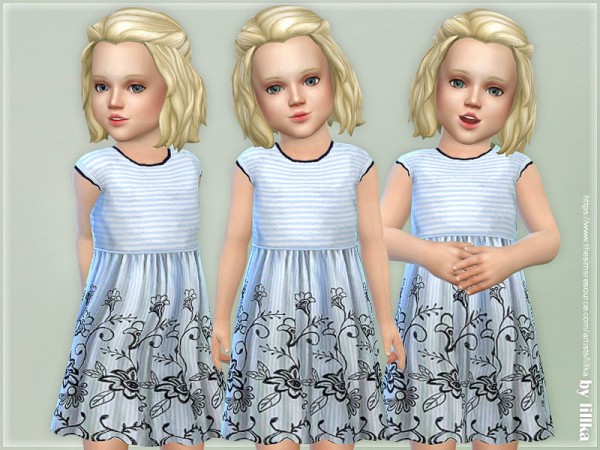 The Sims Resource: Blue and White Stripe Embroidered Dress by lillka ...