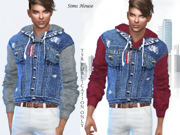  The Sims Resource: Mens sweater with a hood and a denim vest by Sims House